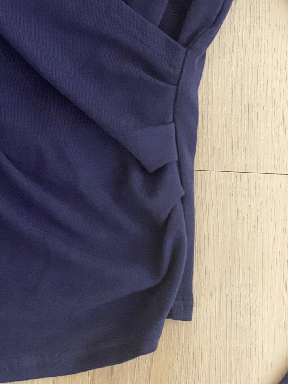 Darong Navy Ruched Asymmetrical Top XS | Long Sleeve Slim Fit Wrap Style Shirt - Picture 4 of 7